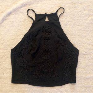 Black embroidered crop top (XS)